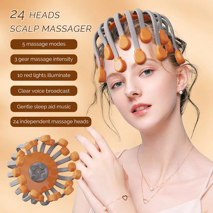 24-Claw Electric Scalp Massager with Bluetooth Music & Vibration Therapy