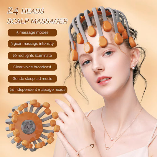 24-Claw Electric Scalp Massager with Bluetooth Music & Vibration Therapy